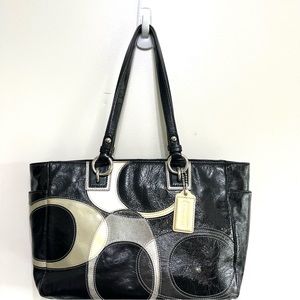 Authentic Coach Inlaid "C" Black Patent Leather Zip Tote Style Bag F17127